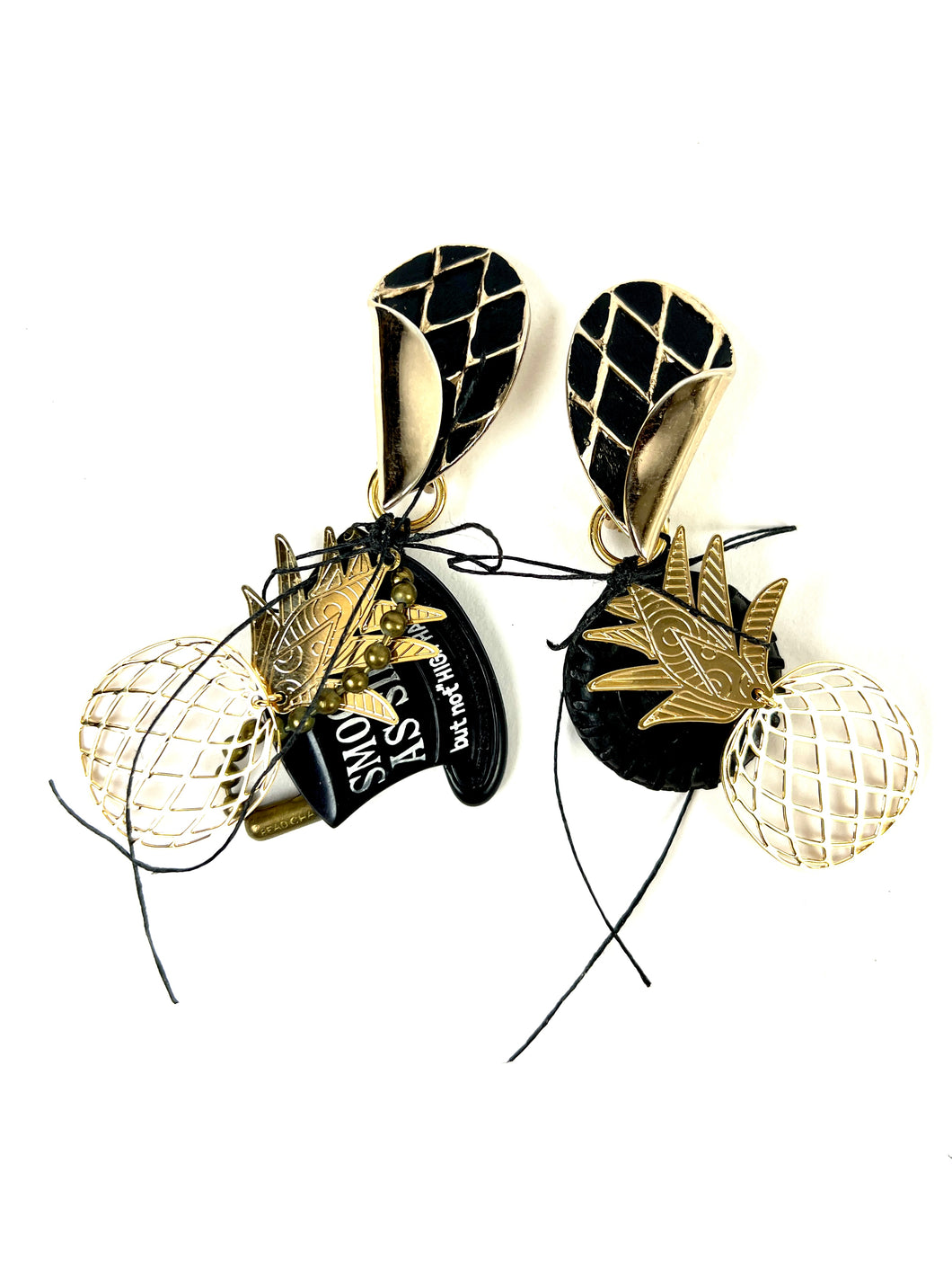 Fishnets, a Tire & a Tophat Statement Earrings